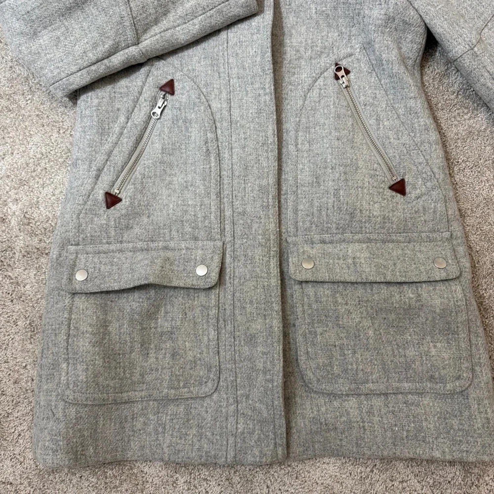 J.Crew Chateau Parka Italian Stadium-Cloth Wool Grey‎ Faux Fur Hood Coat Size 0 - Picture 5 of 11